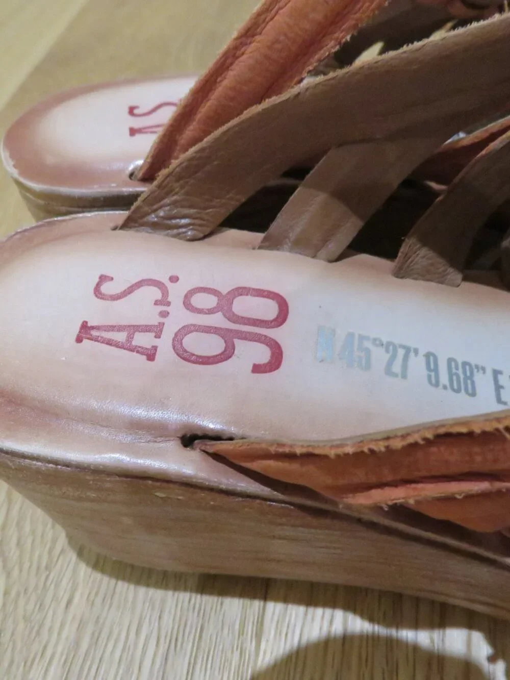 A.S. 98 Nicolls Leather Slip On Wedge Sandal Rust US 6.5/7 Boho Grunge Festival